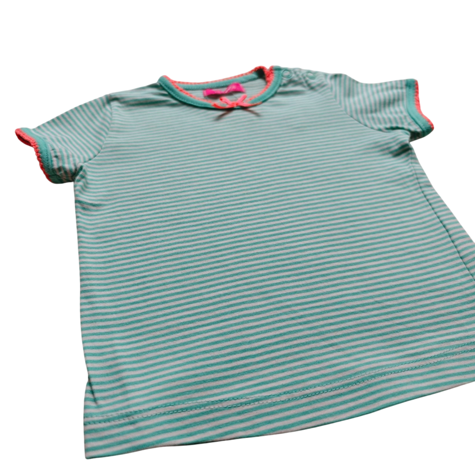 Hema Kurzarmshirt Grün mit weißen Streifen Größe 68