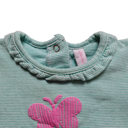 Newborn Kurzarmshirt Türkisblau mit rosa Akzenten Größe 62