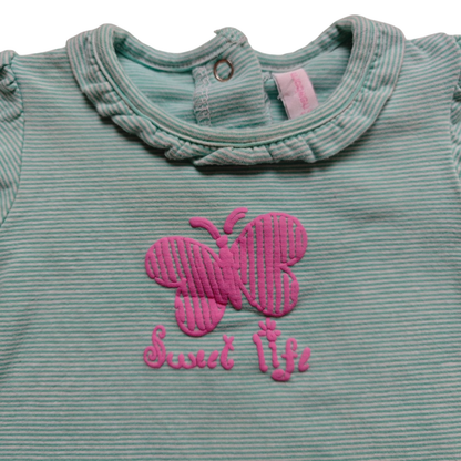 Newborn Kurzarmshirt Türkisblau mit rosa Akzenten Größe 62