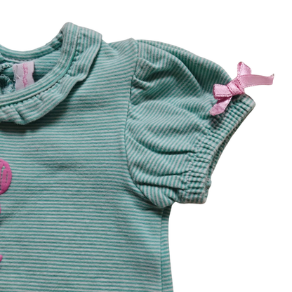 Newborn Kurzarmshirt Türkisblau mit rosa Akzenten Größe 62