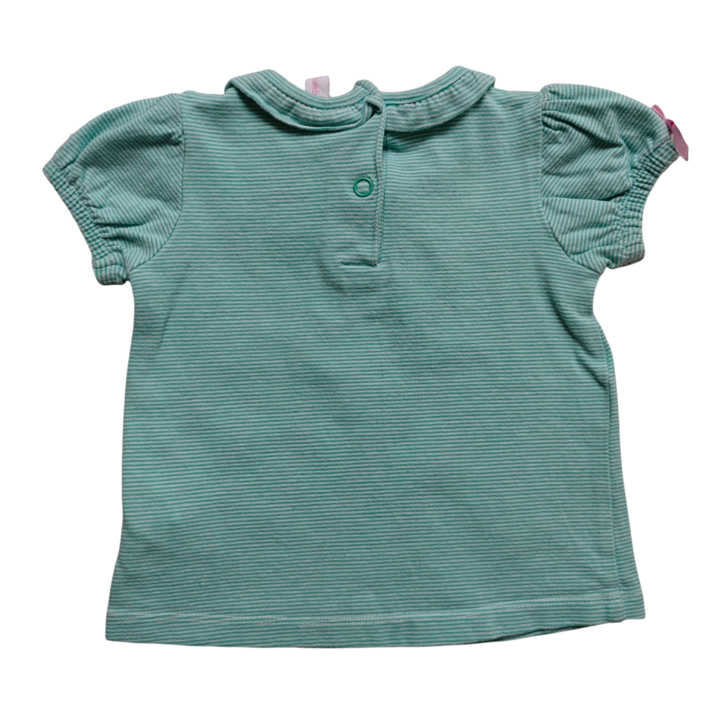 Newborn Kurzarmshirt Türkisblau mit rosa Akzenten Größe 62