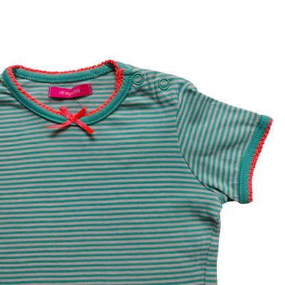 Hema Kurzarmshirt Grün mit weißen Streifen Größe 68