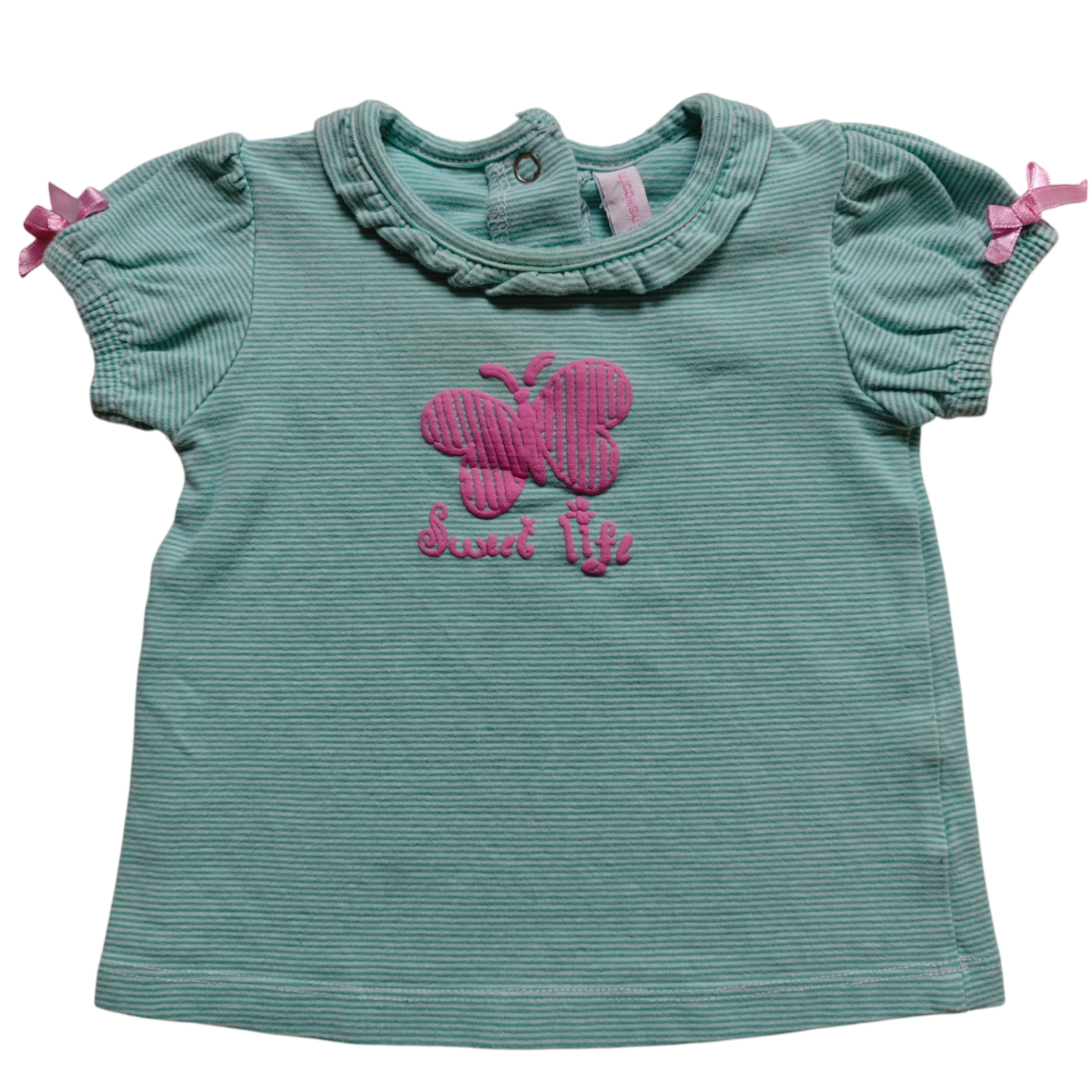Newborn Kurzarmshirt Türkisblau mit rosa Akzenten Größe 62