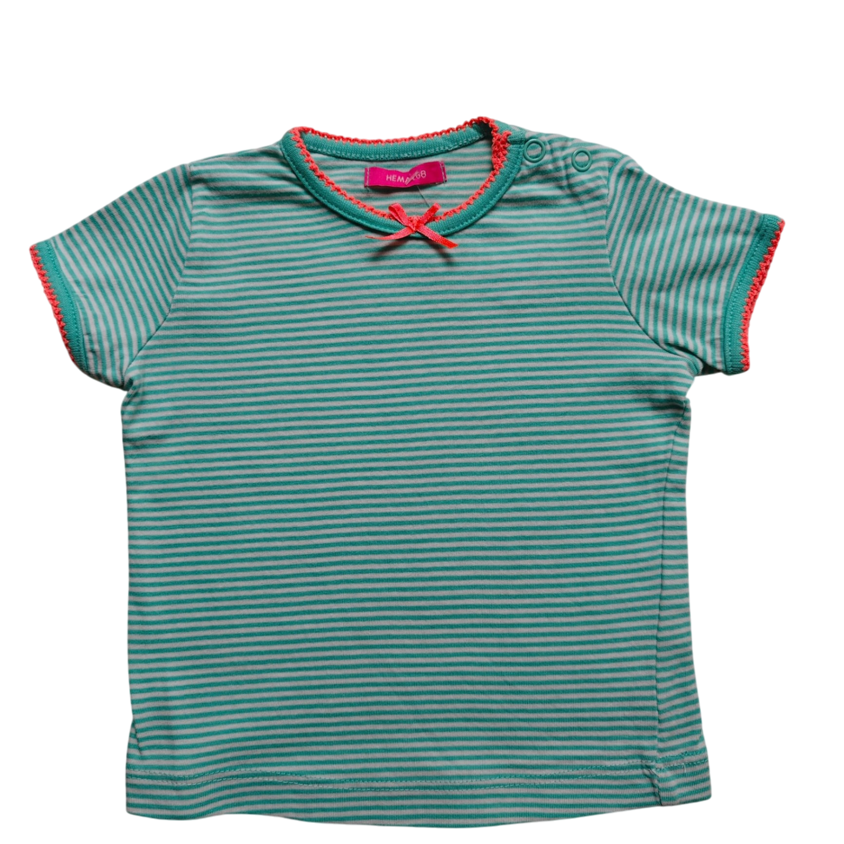 Hema Kurzarmshirt Grün mit weißen Streifen Größe 68
