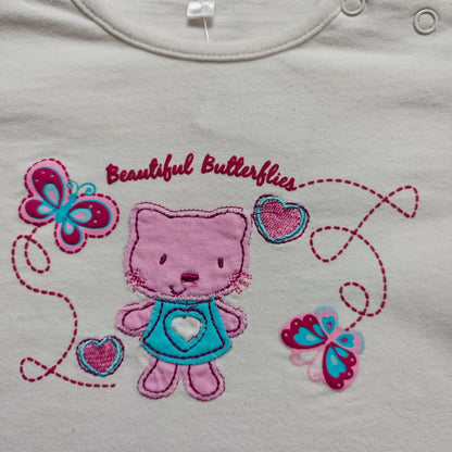 Markenlos Kurzarmshirt Weiß mit Muster Größe 68