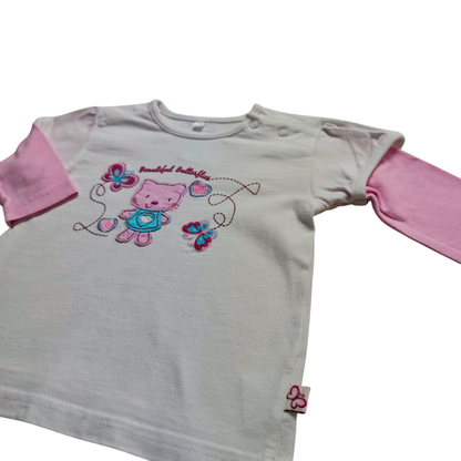 Markenlos Kurzarmshirt Weiß mit Muster Größe 68