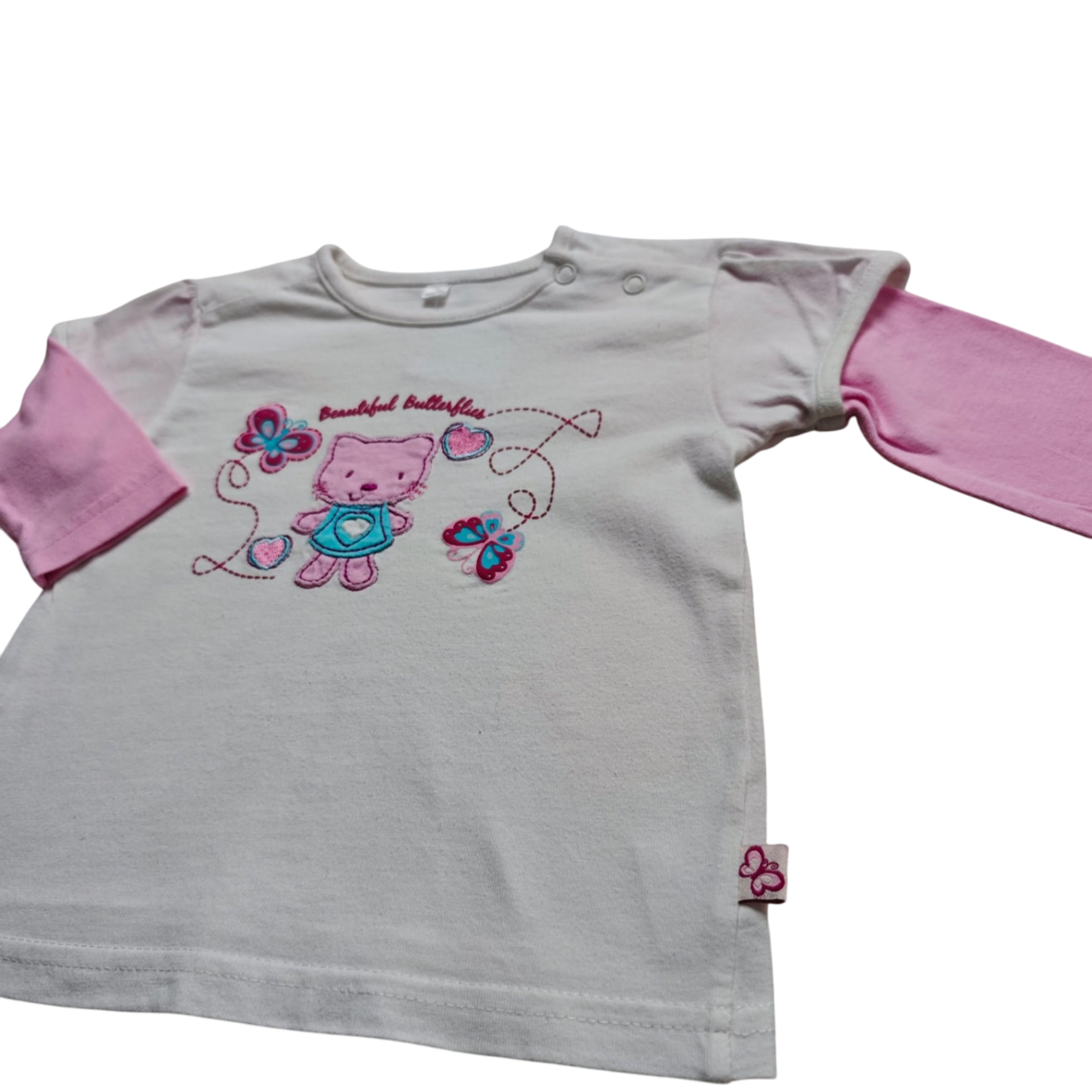 Markenlos Kurzarmshirt Weiß mit Muster Größe 68