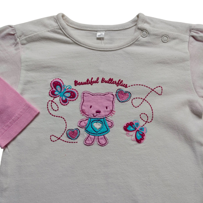 Markenlos Kurzarmshirt Weiß mit Muster Größe 68