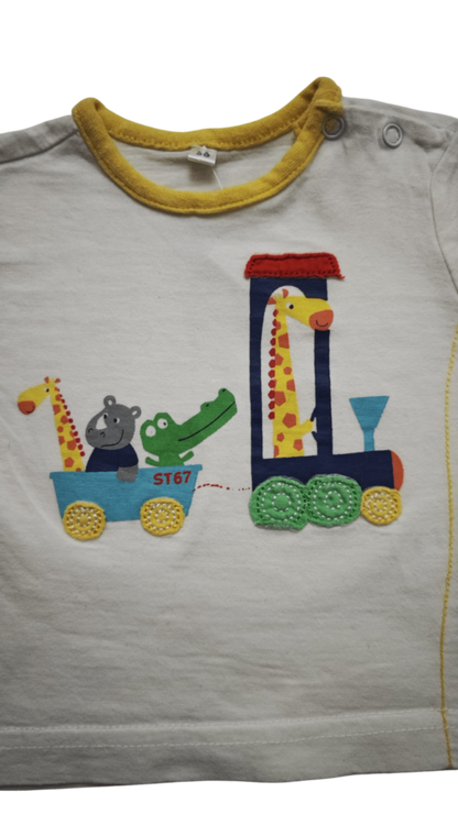 Markenlos Kurzarmshirt Weiß mit gelben, roten, blauen und grünen Applikationen Größe 56