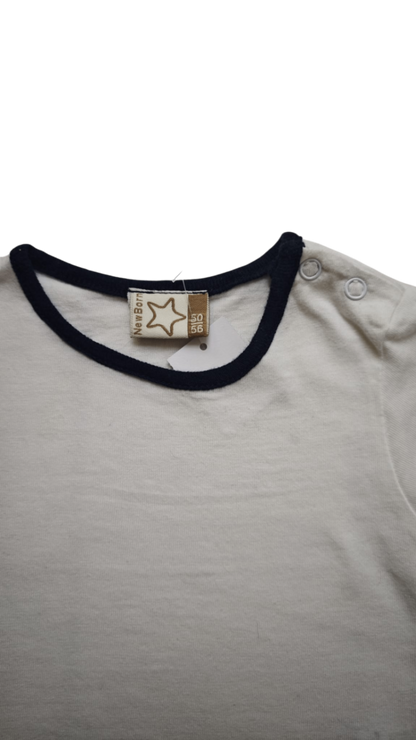 New BORN Kurzarmshirt Weiß mit schwarzen Kragen Größe 56