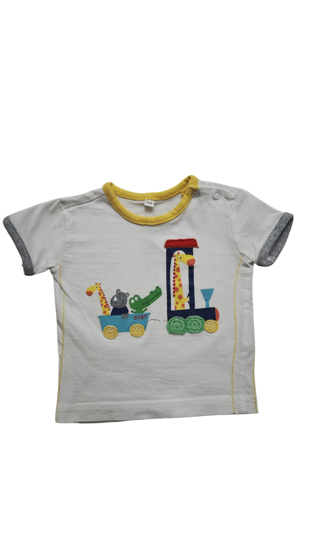 Markenlos Kurzarmshirt Weiß mit gelben, roten, blauen und grünen Applikationen Größe 56