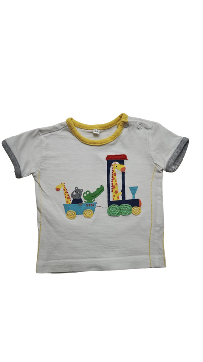 Markenlos Kurzarmshirt Weiß mit gelben, roten, blauen und grünen Applikationen Größe 56