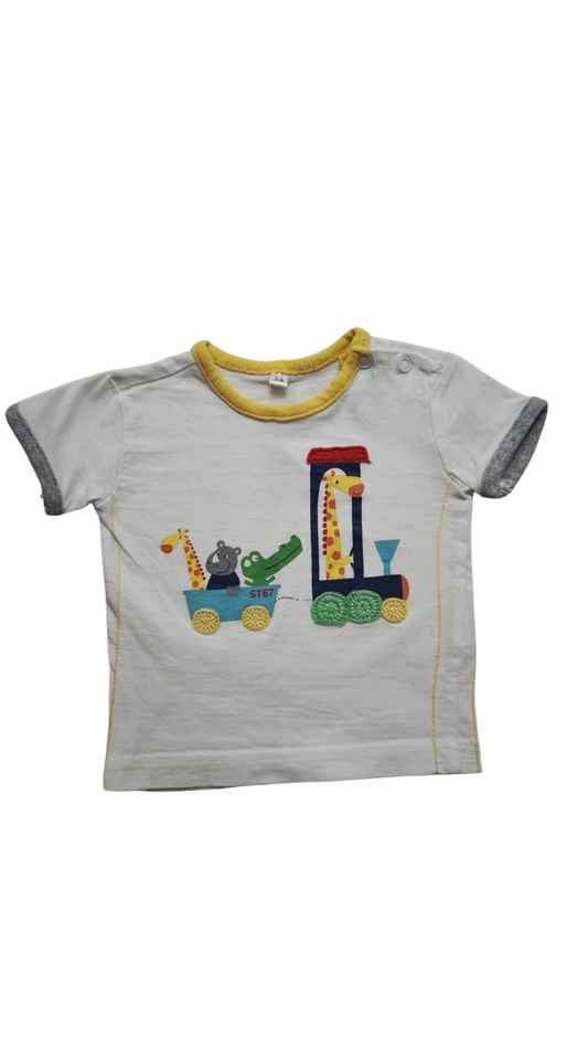 Markenlos Kurzarmshirt Weiß mit gelben, roten, blauen und grünen Applikationen Größe 56