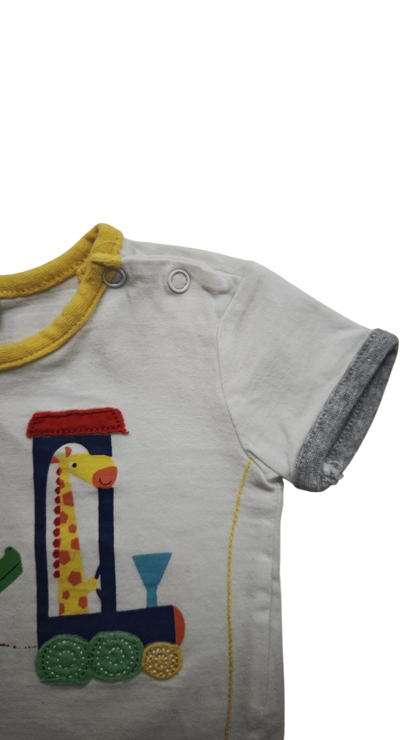 Markenlos Kurzarmshirt Weiß mit gelben, roten, blauen und grünen Applikationen Größe 56