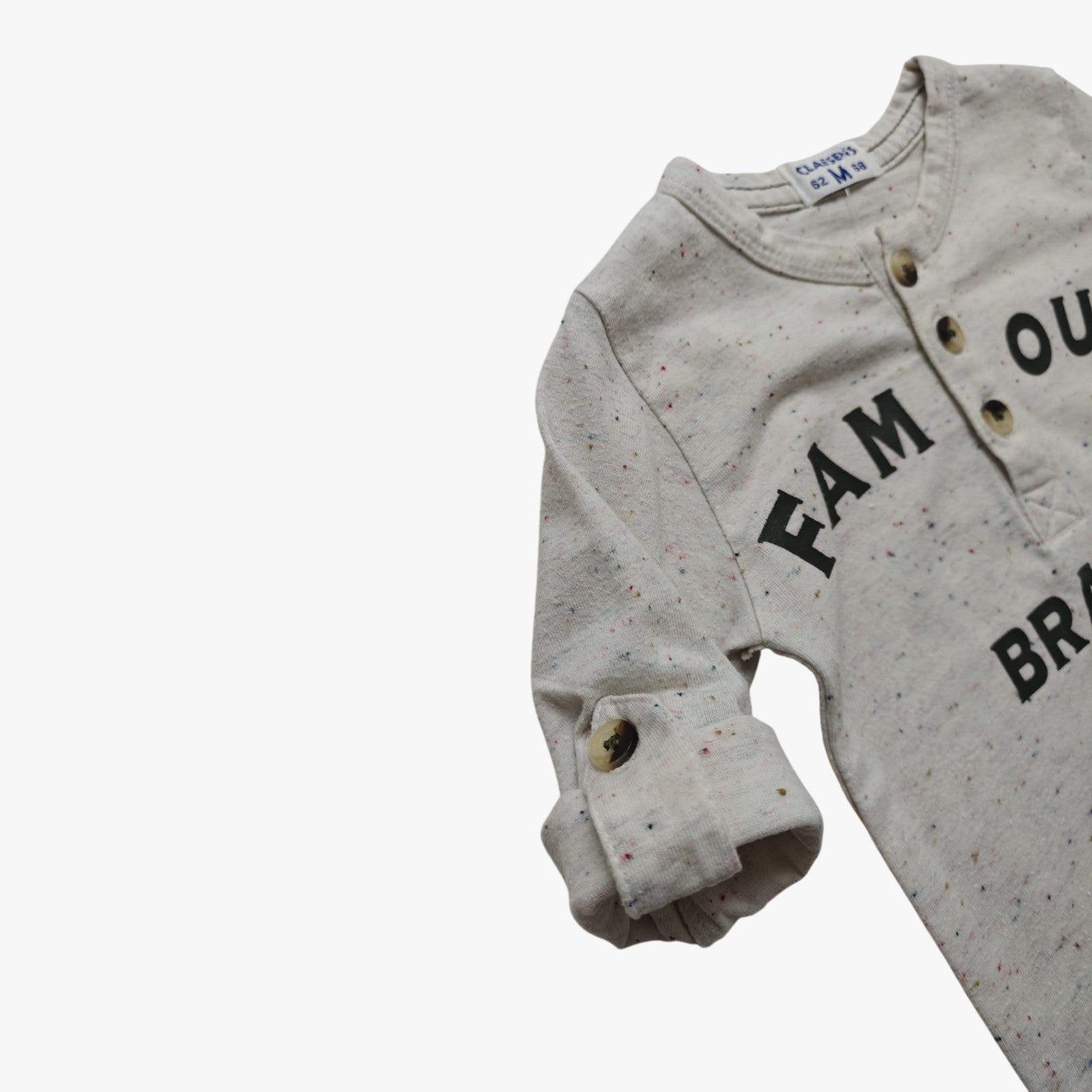 CLAESEN'S Langarmshirt Hellgrau mit bunten Sprenkeln Größe 62