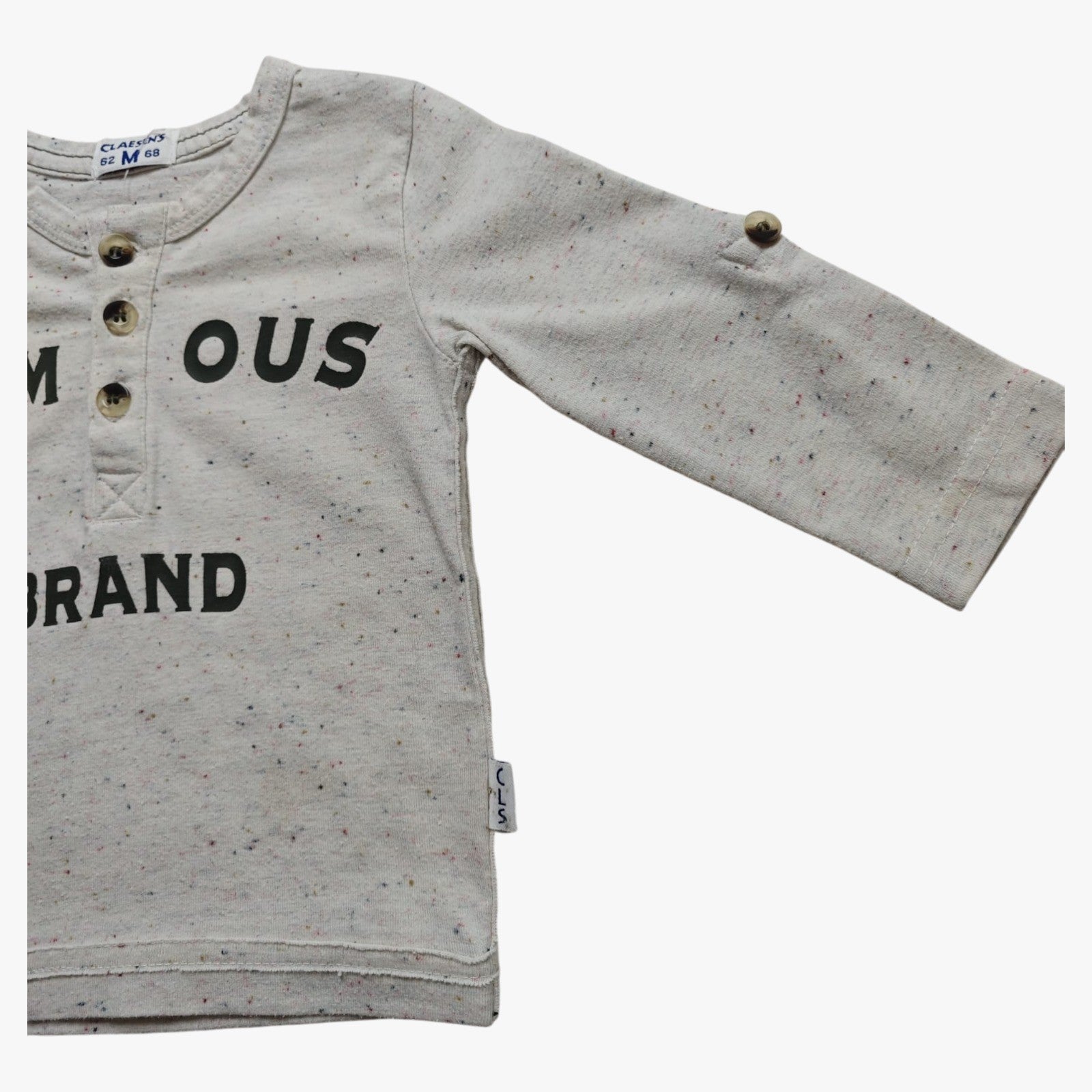 CLAESEN'S Langarmshirt Hellgrau mit bunten Sprenkeln Größe 62