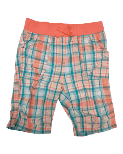 Topomini Shorts Koralle mit Türkis, Weiß und Grau im Karomuster Größe 86