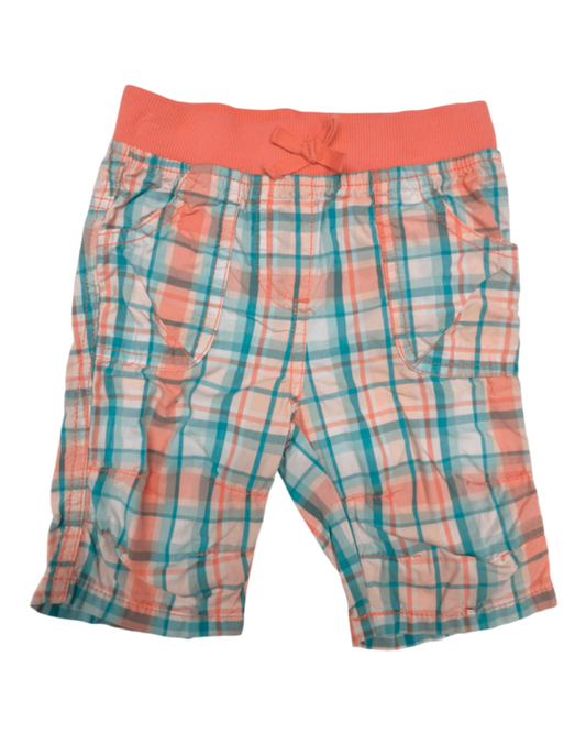 Topomini Shorts Koralle mit Türkis, Weiß und Grau im Karomuster Größe 86