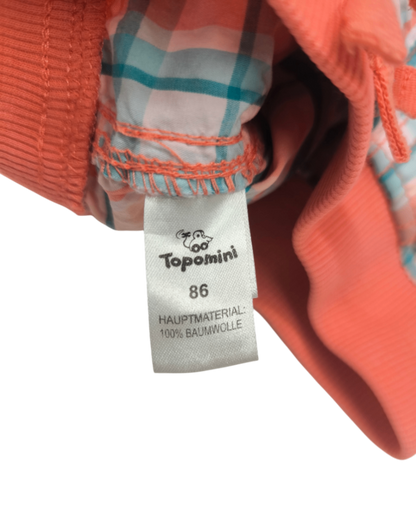 Topomini Shorts Koralle mit Türkis, Weiß und Grau im Karomuster Größe 86