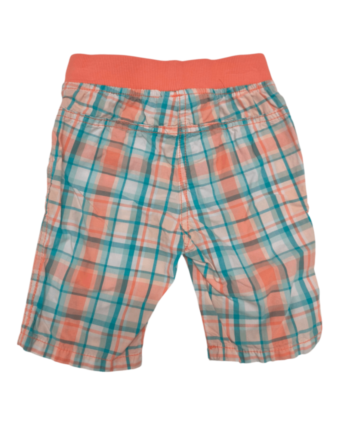 Topomini Shorts Koralle mit Türkis, Weiß und Grau im Karomuster Größe 86
