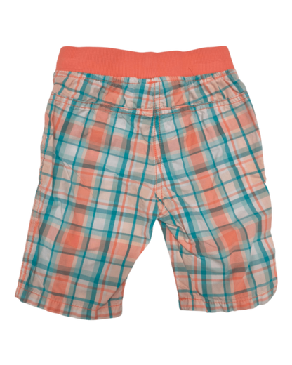 Topomini Shorts Koralle mit Türkis, Weiß und Grau im Karomuster Größe 86