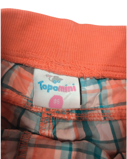 Topomini Shorts Koralle mit Türkis, Weiß und Grau im Karomuster Größe 86