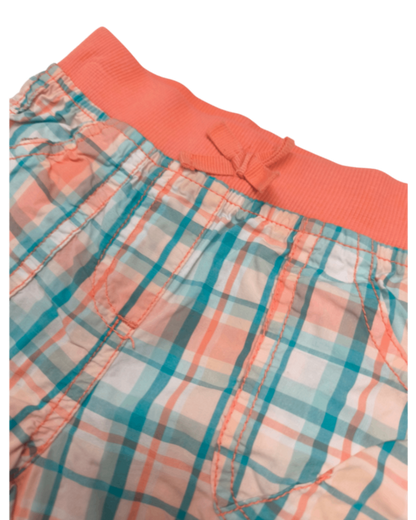 Topomini Shorts Koralle mit Türkis, Weiß und Grau im Karomuster Größe 86