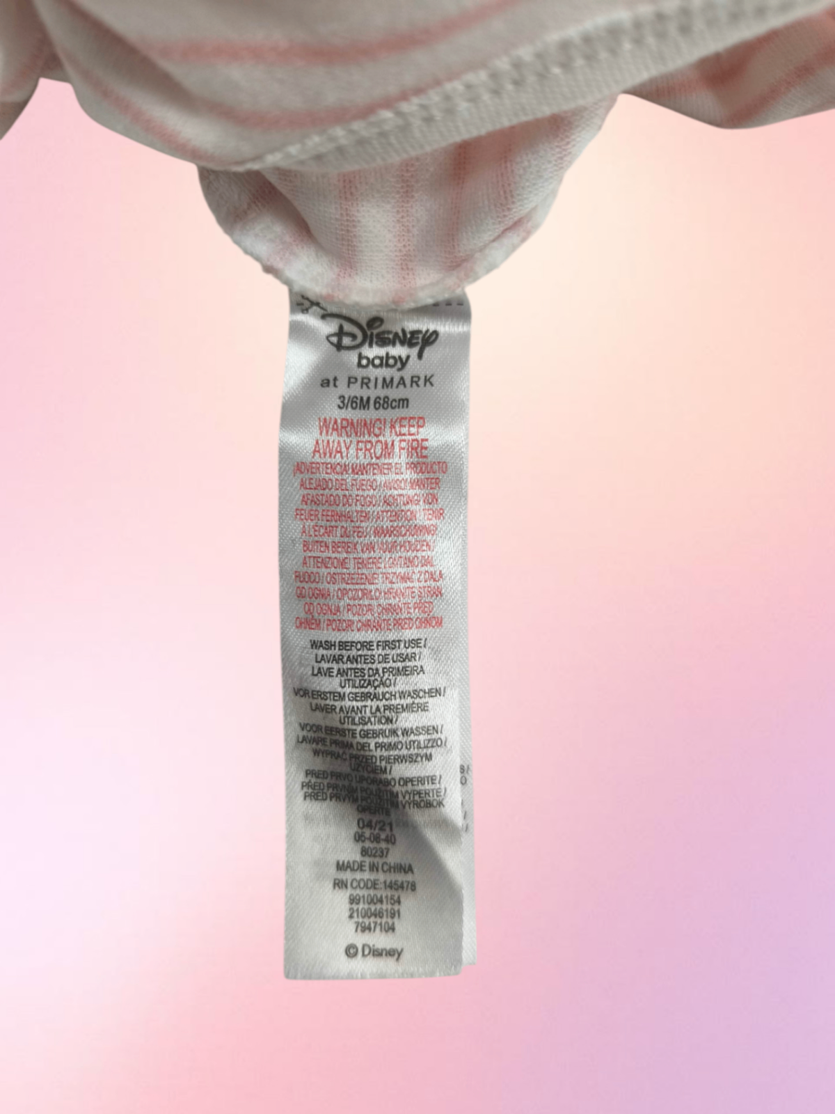 Disney Body-Langarm Weiß, Rosa Größe 68