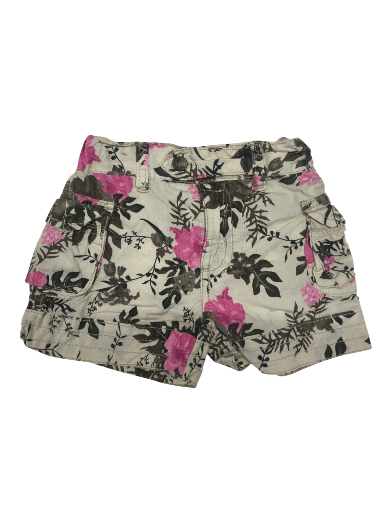 Annabel´s Second Style & Co. leichte Baumwoll-Shorts mit Blumenmuster in Creme, Schwarz und Pink mit Cargotaschen