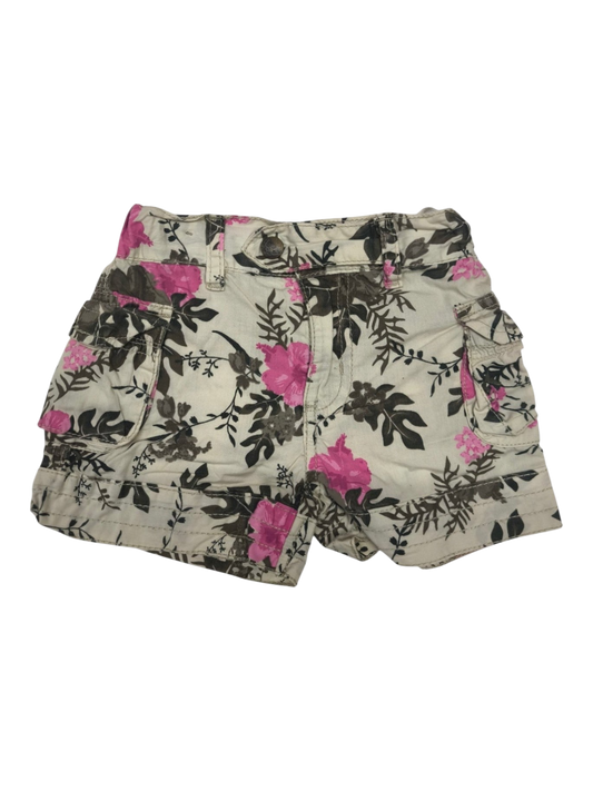 Annabel´s Second Style & Co. leichte Baumwoll-Shorts mit Blumenmuster in Creme, Schwarz und Pink mit Cargotaschen